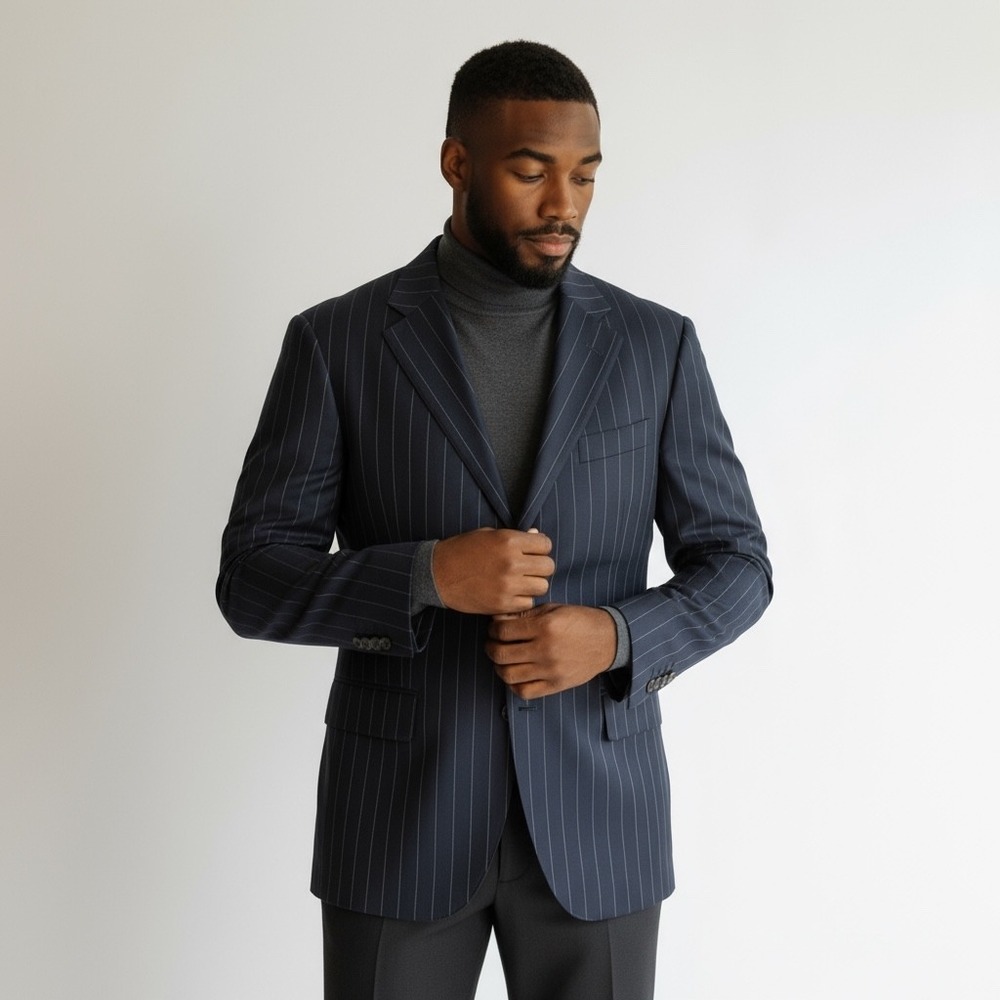 VTG Polo Ralph Lauren Corneliani Made in Italy Navy Pinstripe Wool Jacket 41R